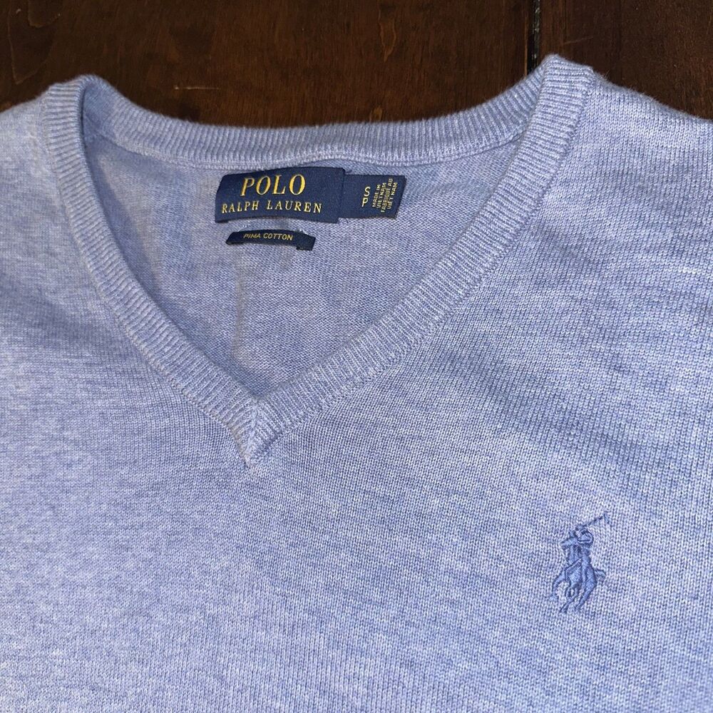 Polo Ralph Lauren Blue V-Neck Sweater Pima Cotton Logo size Women's Size SP